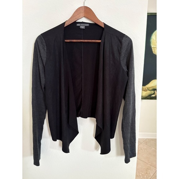 Armani Exchange Sweaters - Armani Exchange Women's Black Open Front Gray Sleeve Cardigan M/M